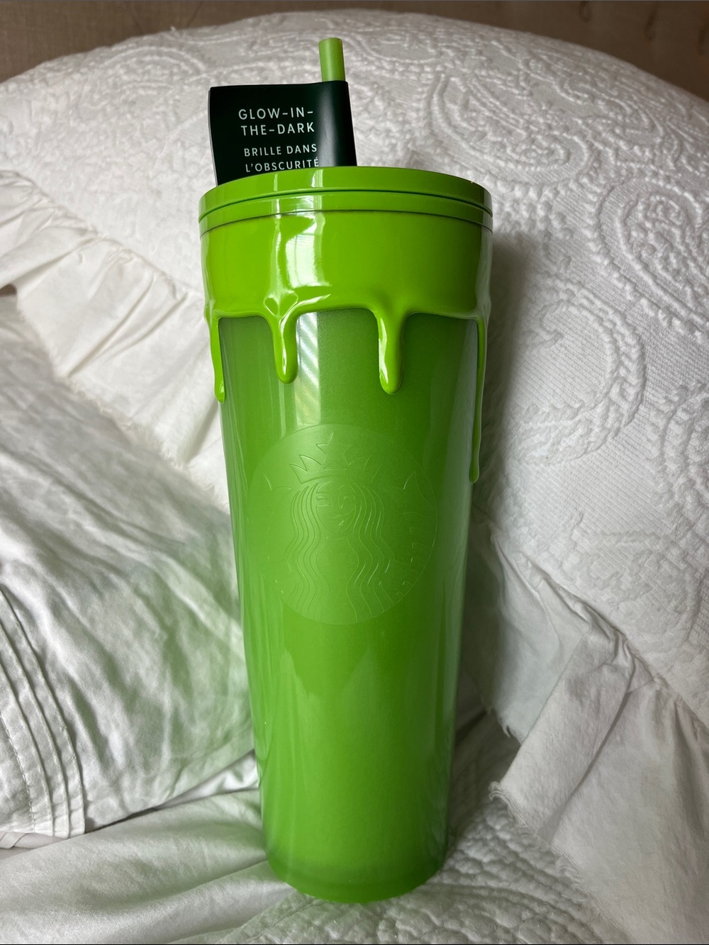 Starbucks Slime Green Tumbler with Straw Glow in the Dark NWT